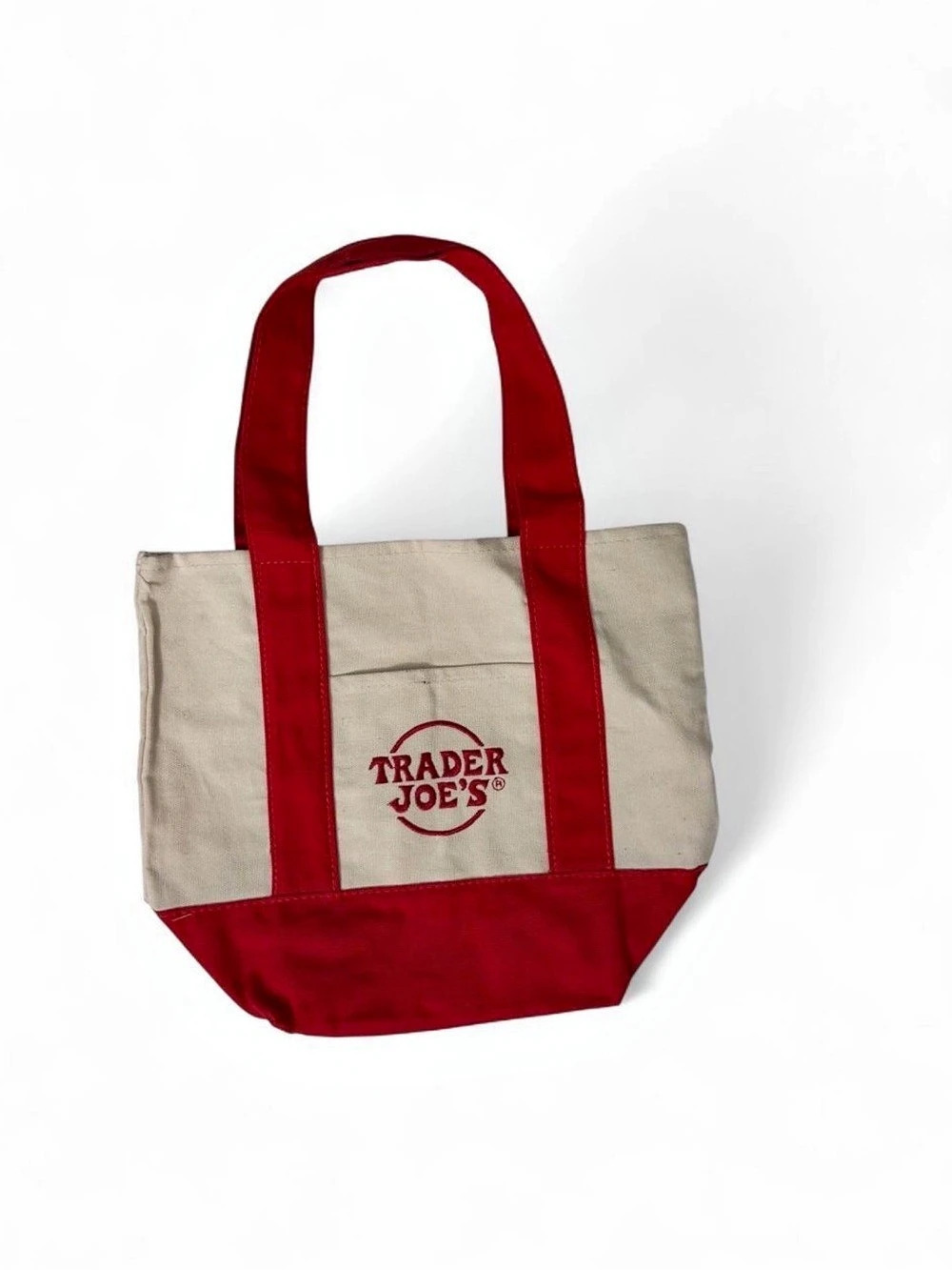 Trader Joe's Mini Canvas Tote Bag Red & Beige